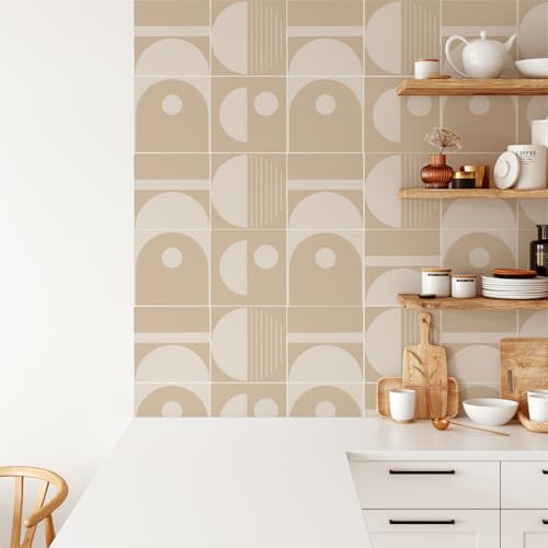 Panneau Mural Salle de Bain Pvc Brown Beige Géométrie Credence Adhesive pour Cuisine Dalle pvc Adhesive Murale Imperméable Crédence Cuisine à Coller Autocollant Carrelage Salle de Bain 20x20cm/20 Pcs