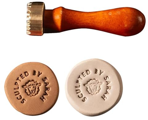 Sello de arcilla personalizado for cerámica. Logotipo de latón personalizado con mango de madera. Sello Makers Mark for arcilla, cuero, jabón y galletas. firmar(2.5Inches)