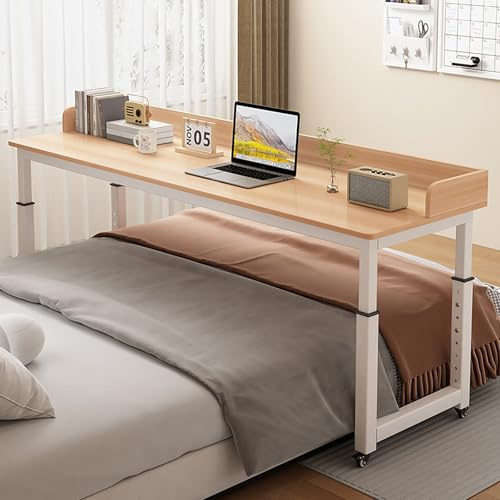 ZYZSY Über-Betttisch Auf Rollen, Laptoptisch höhenverstellbar 77-102cm, Ergonomischer Steh-Sitz Tisch Computertisch, für Wohnzimmer Schlafzimmer Krank(Wood,180 * 40cm/71 * 16in)