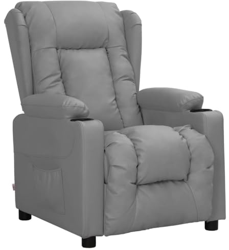 Owoxanthellate Poltrona relax grigio con 3 scomparti con funzione reclinabile in ecopelle, 72,5 x 96 x 99,5 cm, con portabevande per soggiorno, Home Cinema e Ufficio
