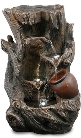 GEEZY Garden Water Feature – Tree Log Fountain with LED Lights – Mains Powered, Self-Contained, Indoor & Outdoor – Easy Setup, Relaxing & Cascading – Great for Garden, Home, Patio & Balcony Décor