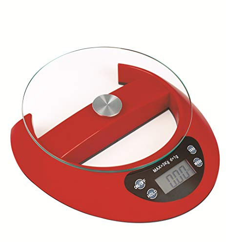 Bilancia da Cucina Digitale - Pesata Massima 5kg/11lb 1g/0.1oz Alta Precisione Base Antiscivolo Sospensione Design Display LCD HD,Rosso