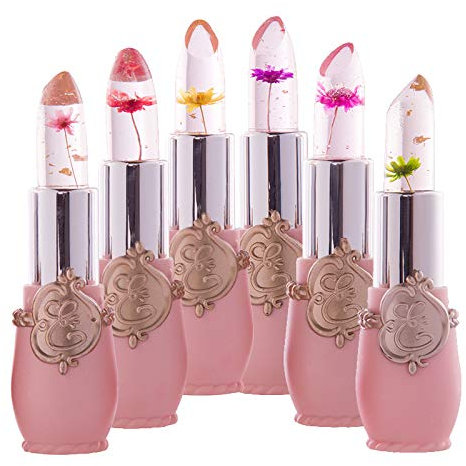 6PCS Transparente Farbänderung Lippenbalsam Feuchtigkeitscreme Rosa Kristallgelee Blumen Make-up Temperatur Lippenstift Langlebiger Lippenbalsam Magische Farbänderung Temperatur Lippen Make-up