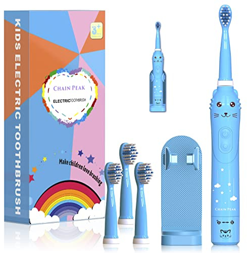 Brosse à dents électrique sonique pour enfants, brosse à dents sonique pour garçons filles de 3 à 12 ans avec rappel de 30 s, minuterie de 2 minutes, 6 modes, 4 têtes de brosse avec support