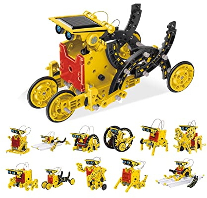 PicassoTiles 12-in-1 Solar Powered Transform Robot Set STEM Kids Educational Learning Engineering Building Toy Creative Unique Transformation Energy Science Experiment DIY Kit Boy Girl Age 8+ PBM01