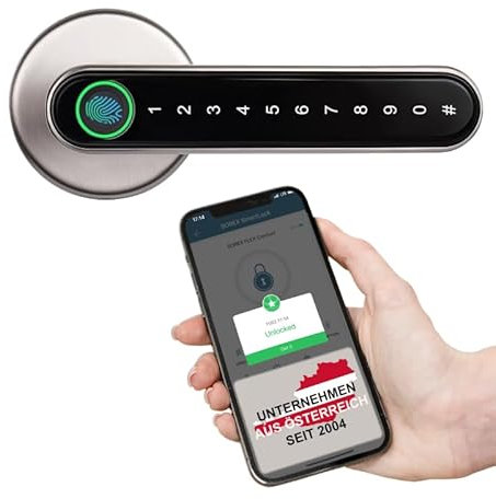 SOREX Smart Handle Max - Elektronischer Türgriff mit Fingerabdruck & Zahlencode Erkennung sowie Smart Lock App - Smarthome & Fernsteuerung möglich - Smarter Türöffner für Innentür