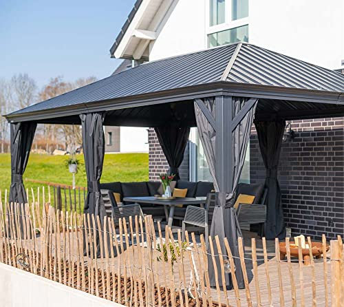 Sojag Alu Pavillon Marsala 1220 | Hardtop Pavillon mit Moskitonetz | Anthrazit | 365x598x293 cm