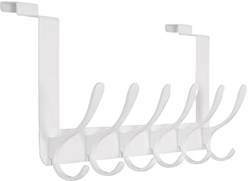 SKOLOO Crochet de porte à suspendre, crochet de porte en métal sans perçage, porte-manteau pour porte, porte-serviettes, blanc