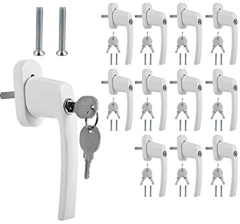 Randaco Lot de 12 poignées de fenêtre verrouillables en aluminium - Blanc - Qualité supérieure - Sécurité enfant - Avec clé et serrure - Longueur de la tige : 35 mm