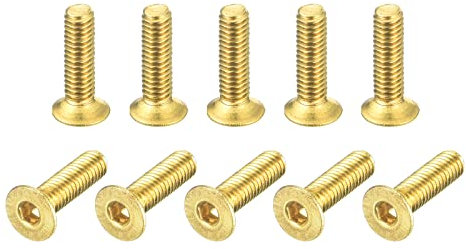 sourcing map 50 Stück Senkkopf-Innensechskantschrauben Flachkopf Kopfschraube M2,5-0,45x10mm Messing Innensechskantantrieb