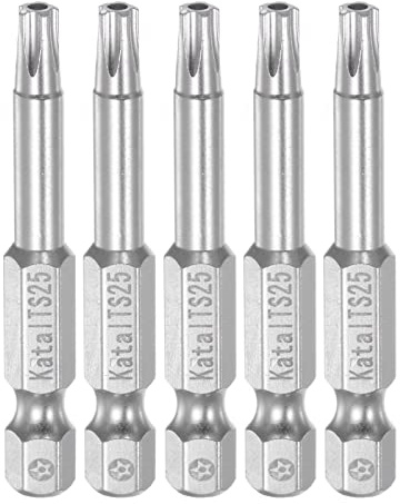 sourcing map 5 Stück T25 Stern 5 Punkt Torx Schraubendreher Bit Set mit Löch 1/4 Zoll Sechskantschaft 50mm Länge Magnetisch Bitsatz für Elektroschrauber Akkuschrauber Werkzeug Reparatur