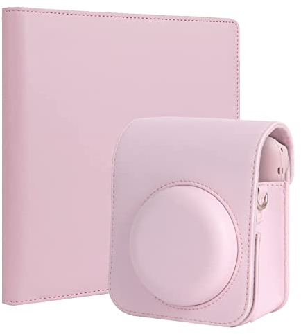 Crefotu 256 Pockets Mini Photo Album with Camera Case for Instax Mini 12 Camera (Pink)