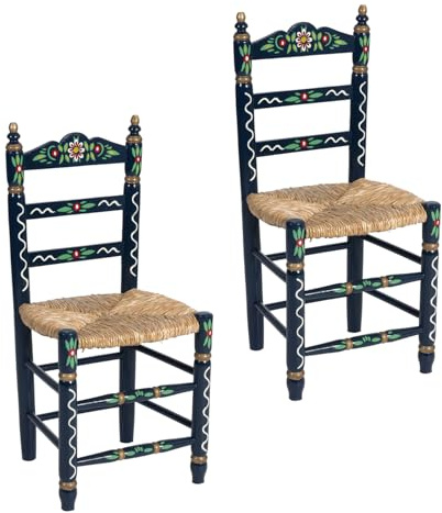 Solycarpa Pack 2 Silla Sevillana Azul Artesanal de Madera para Ferias, Fiestas Flamencas y Eventos Temáticos. Resistente, Ecológica y con Diseño Floral Andaluz.