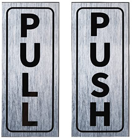 PATIKIL Push Pull Door Sign, 1 Set 2x5 PVC Self-Adhesive Waterproof Vertical Pull Push Sticker Sign for Business Office Store Shop Glass Door, Silver