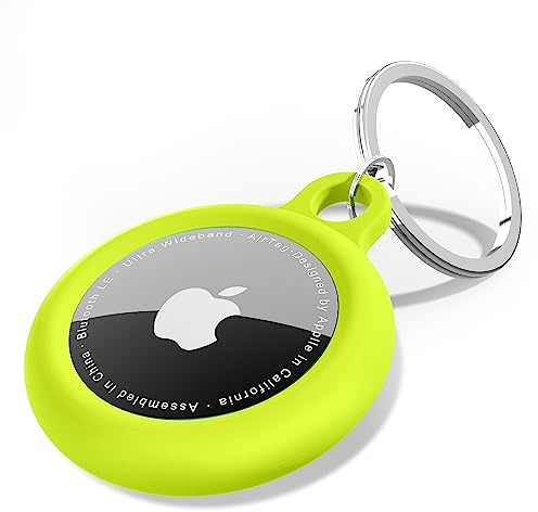 Oakxco für Airtag Schlüsselanhänger, Airtag Hülle Silikon Wasserdicht, süßes tragbares Zubehör, hundehalsband, fahrrad, katzenhalsband, geldbeutel, Kompatibel mit Apple Airtag, Neon Gelb