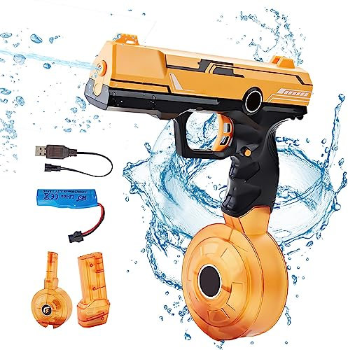 Elektrische Wasserpistole Kinder Erwachsene, 434+58ml Große Kapazität Wasserpistole, Max Range 32ft Wasserpistole Elektrisch,Wasserspritzpistole, Wasser Pistole Elektronische (gelb-450ml)