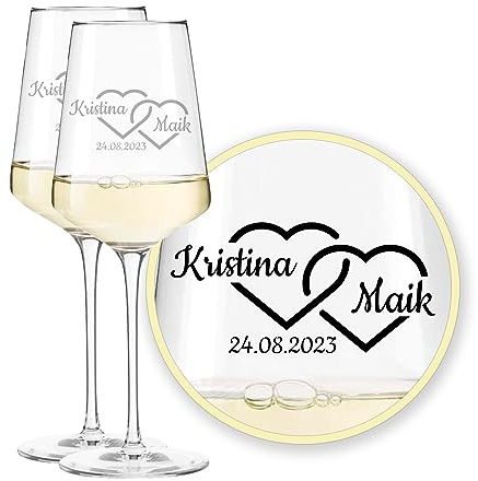 LEONARDO Puccini Weißweinglas Kelchglas, mit Gravur personalisiert (Wunschname, Datum, Wunschtext), Hochzeitsgeschenk für Brautpaar, Hochzeitstag, Jahrestag, Jubiläum, 560 ml