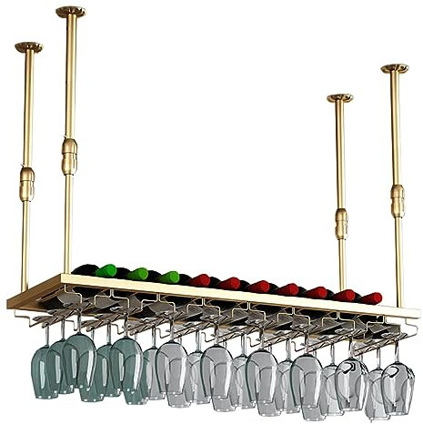 LIGUOYI Weinglasregal Aus Metall, Stemware-Racks 2 Schichten Platzsparend Weinglashalter Zum Umhangen Leicht Zu Montieren Schwarz/Gold, Für Bar Küche Zuhause Einstellbare Höhe Weinflaschenhalter