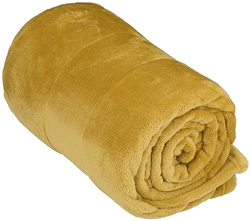 Arti Casa Fleecedecke 150 x 200 cm - Tagesdecke - Kuscheldecke - Sofa Überwurfdecke - 1-Personen Sofadecke - Dekoration Wohnzimmer - Waschmaschinenfest - Senfgelb - Fleece/Polyester