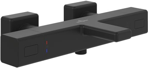 Villeroy & Boch Robinet de baignoire universel Taps & Fittings - Avec protection anti-brûlure et verrouillage de sécurité à 38° - Mitigeur de baignoire en saillie - Carré - Noir mat