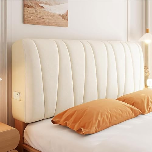 Kopfteilbezug Bett Kopfteil Bezug/Überzug,Weicher Strecken Samtstoff,gepolsterte Bettkopfteil Hussen Dehnbar Waschbar All-Inclusive Staubdichte Schutzhülle ( Color : Milk White , Size : 180cm(71inch)