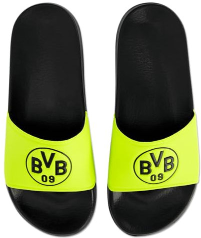 Borussia Dortmund Unisex – Erwachsene BVB Badeschlappen neon, Schwarz, 37/38