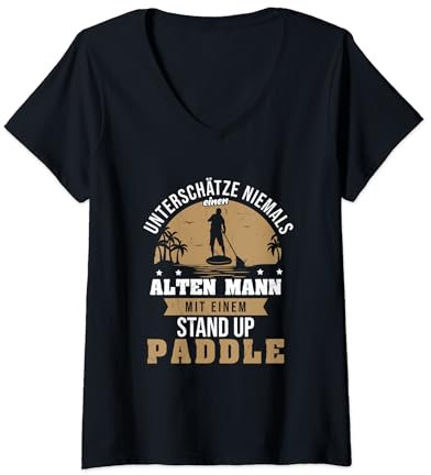 Damen Stand Up Paddling - Alter Mann Mit Stand Up Paddle SUP T-Shirt mit V-Ausschnitt