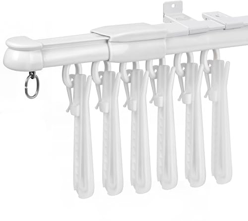 Adjustable Wall or Ceiling Mounted Curtain Track – No Cutting Needed & Extends 4.5 to 9 ft Lightweight Aluminum Retractable Curtain Track System with Curtain Track Hooks & Rollers