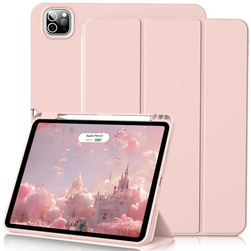 Lsmmpoba Hülle für iPad Pro 12,9 Zoll 6./5./4./3. Generation, Rosa | mit Stifthalter, Unterstützung Pencil Aufladung der 2. Gen, TPU Rückseite für iPad Pro 12,9 2022/2021/2020/2018