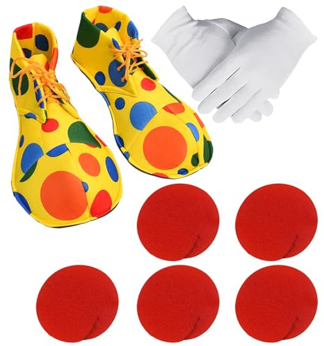 DHSBGWSX Set di costume da Clown 7 pezzi – Scarpe, Guanti, Accessori per Naso, Costume per feste di Halloween e Cosplay