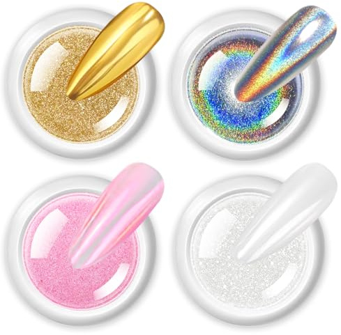 BISHENGYF Pearl Polvo de Uñas Cromado: Brillo de Uñas Súper Espejo, Polvo de Efecto Espejo Uñas Holo Metál para Esmalte Gel Aurora Iridiscente Perlado Polvo Cromo Dorado Salón Arte Uñas Decora DIY
