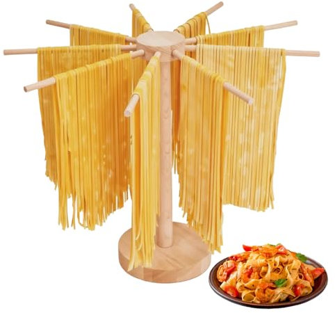 Estante de secado de pasta, estante grande de madera plegable para fideos de pasta fresca, soporte para secadora de espaguetis para hacer pasta, herramientas plegables de madera para hacer pasta con 9