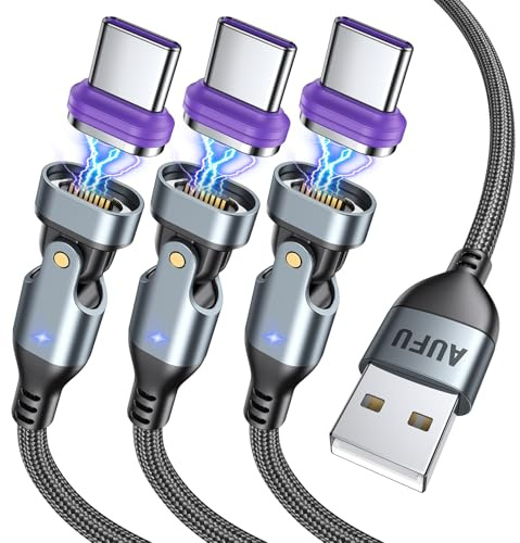 AUFU 18W Magnet Ladekabel USB C [1M/2M/2M], 16PIN Flach Ladekabel Magntisch USB C Kabel Magnetisch für Galaxy S23/Tablet/Handy (Schwarz)
