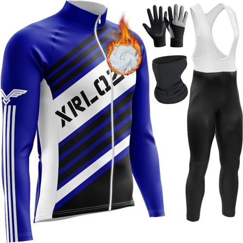 Herren Radtrikot Set Fahrradbekleidung Set, Winter Radtrikot Set Fleece Rennrad Trikot Herren Set,Langarm Fahrradtrikot