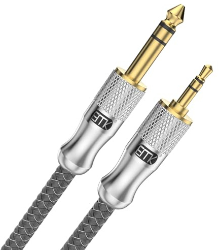EMK Cavo stereo da 1/8 a 1/4 TRS da 6,35 mm a maschio da 3,5 mm a maschio in nylon intrecciato compatibile per amplificatori, chitarra, tastiera, pianoforte, home theater, mixer, cuffie (2,4 m)