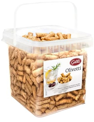 Gilli Olivotti Snack con Olive Gustosi e Fragranti Stuzzichini Secchiello da 2 Kg Ideali per Aperitivi Pratico Box Salvafreschezza Richiudibile
