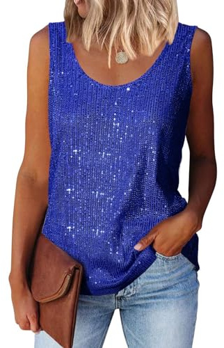 Suncife Top da Donna Senza Maniche con Paillettes Top Scintillanti, Blu, XL
