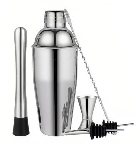 LiangYuanZen Lot de 6 kits à cocktail LiangYuanzen de qualité supérieure, un shaker à cocktail de 750 ml, un double verre doseur, 2 crunker, une cuillère et un stasipunk.