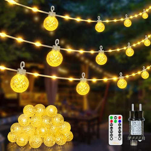 Ollny Lichterkette Außen 10M, IP67 Wasserdicht Lichterkette Weihnachtsbaum mit Fernbedienung, 8 Modi Timer Dimmbar Warmweiß Weihnachtsbeleuchtung außen für Garten Terrasse Balkon Hochzeit Party