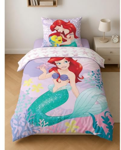 Arielle Meerjungfrau Kinderbettwäsche 140x200 + Kissenbezug 65x65 Baumwolle | Wendebettwäsche Einzelbett | Naturbaumwolle atmungsaktiv Oeko-Tex | Disney Lizenz | Mädchen | Geschenk | Maschinenwaschbar