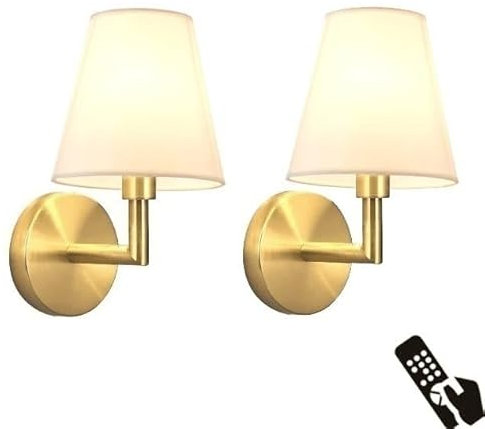 Apliques de Pared Recargables a batería con Control Remoto y Bombilla, Juego de 2 Apliques de Pared a batería Regulables, lámpara de Pared Interior sin Cables para Dormitorio, Sala de Estar,