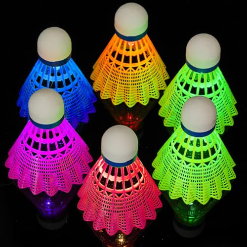 Yuragim Led Badminton Bälle, Federball Leuchtend 6er Set Led Nylon Sport Badminton, Federbälle Led, Led Badminton Set, Badminton Federbälle für Nacht, Indoor und Outdoor Sportaktivitäten
