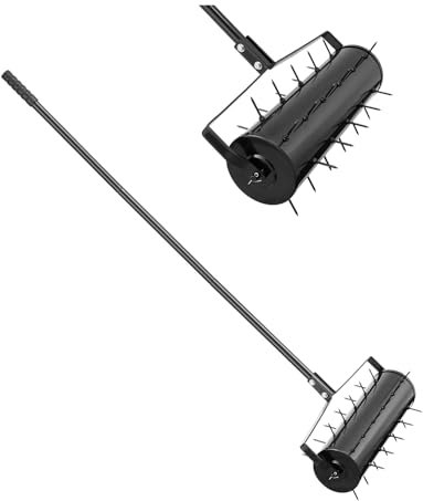 VEVOR Aerifizierer, 525x235x1560 mm, Rasenlüfter Walze, Rasenbelüfter mit abnehmbarem Griff und 33 Eisenspikes, Vertikutierer für verdichtete Böden und Rasenflächen im Garten, Terrasse, Hof, Schwarz