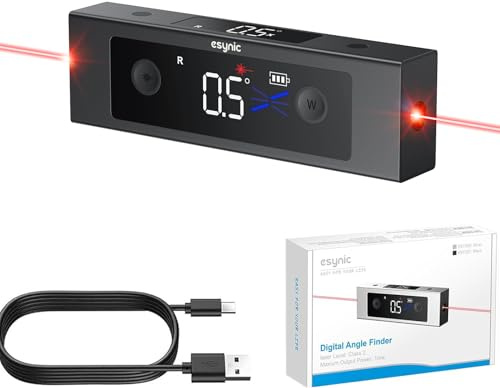 eSynic 4x90°Level Box Digitale con 2 Linee Laser, Doppio LCD Inclinometro Dual Asse X/Y, Base Magnetica, Goniometro Ricaricabile in Lega Alluminio Unità °/% / MM/M per Falegnameria Decorazione - Nero