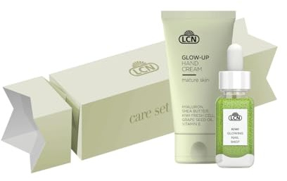 LCN Care Set Glow 2tlg. - Glow Handcreme (50ml) mit Kiwi Frischzellen für intensive Feuchtigkeitsversorgung und Nagelserum, Nagelhärter (11ml) ideal für geschädigte, weiche Nägel