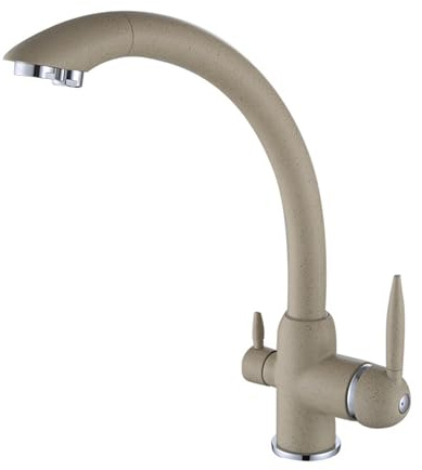 YWJFSA Rubinetto 3 Vie per Depuratore Rubinetto Lavello Cucina Acqua Calda E Fredda E Doppia Maniglia,Beige