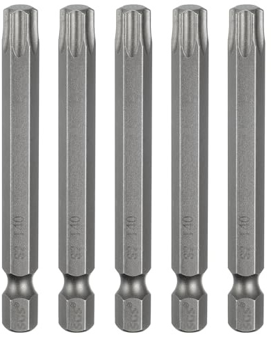 sourcing map 5 punte per cacciavite Torx T40 da 1/4 di pollice con codolo esagonale da 65 mm, lunghe magnetiche, senza foro, a prova di manomissione, 6 punti, cacciavite a stella in acciaio S2