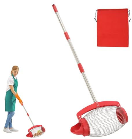 DHQCQL Colector de nueces de nogal con bolsa de almacenamiento, 15 l, recogedor efectivo para frutos secos, recogedor con mango telescópico para exteriores, pelotas de golf, pelotas de tenis