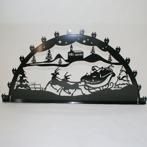 Außenschwibbogen Schwibbogen Lichterbogen 16 flammig/Metall - Motiv: Weihnachtsmann - Farbe: schwarz (2 Meter)