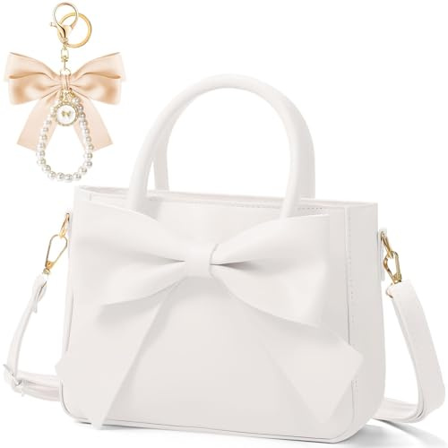 Shimmerz Cute Handbags for Women Leather Crossbody Bag with Bow Pendant Small Handbags with Adjustable Shoulder Strap